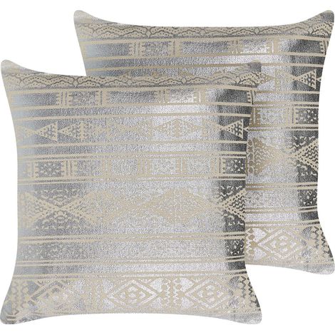 Dekokissen 2er Set OUJDA Baumwolle 50 x 50 cm Silber Geometrisches Muster