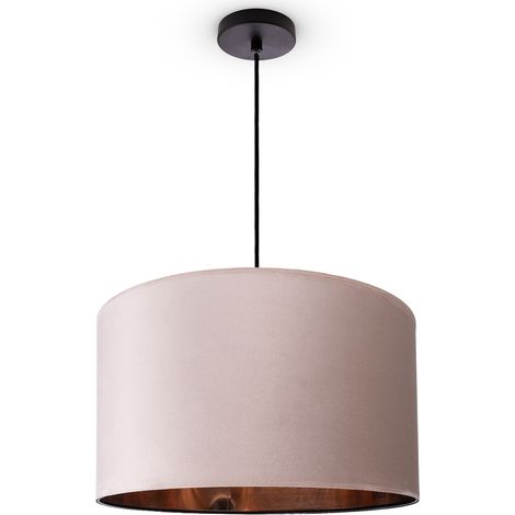 Paco Home Suspension Lampadaire Trépied Salon Abat-Jour Velours Monochrome E27 Lampe à suspension - Noir, Beige Cuivre (Ø45.5 cm)
