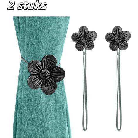 Lot de 2 attaches pour rideaux - Supports de rideaux vintage - Fleurs magnétiques en résine - Fixations pour rideaux - Pinces décoratives pour rideaux - Convient pour la maison, les cafés et les balco (1/4)