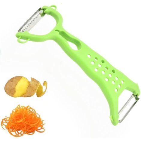 Pelapatate Doppio Funzione in Acciaio Inossidabile, 2 in 1 per Sbucciare e Grattugiare, Pelapatate per Frutta e Verdura con Impugnatura Ergonomica (verde) (1/5)