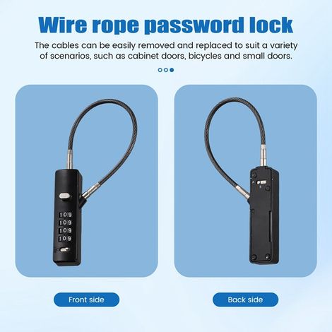 1 exemplaire. Couleur : Noir. Matériau : Cadenas à combinaison en câble d'acier allié au zinc, sac pour cadenas à combinaison antivol en acier.