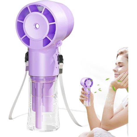 Ventilador portátil  Ventilador nebulizador recargable, batería de 1200 mAh  Enfriador de aire para actividades al aire libre en climas cálidos, color morado (1/5)