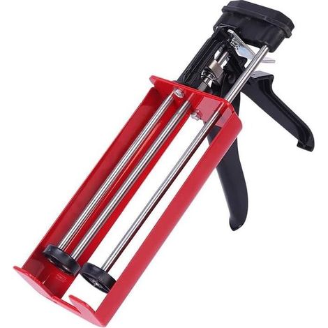 Pistola de calafateo de doble cartucho para selladores de dos componentes (relación de mezcla 1:1) de hasta 400 ml. Pistola aplicadora manual para adhesivos, selladores y epoxis, color rojo. (1/4)