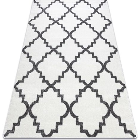 Carpet SKETCH - F343 cream/grey trellis white 80x150 cm
