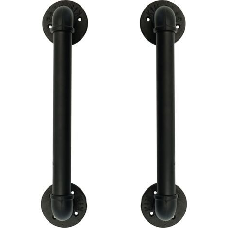 royaluxe -Ensemble de 2 Industriel Tuyau Poignée deTraction de Porte, Barre D'appui, Poignées de Porte de Grange,Antique Rustique En Fonte Pour Rampe, Noires,50 cm de Long L(32D,45L) (1/5)