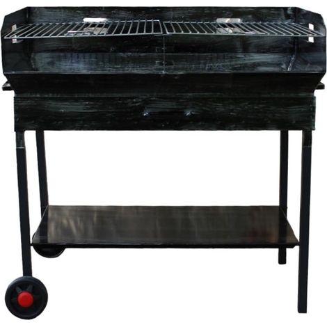 Barbecue a Legna e Carbonella in Ferro, con Ruote, Regolabile su 2 Altezze, Griglia in Acciaio, Ripiano poggia utensili 90x45 cm