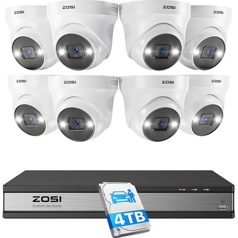 Sistema de cámaras de seguridad, detección por IA, visión nocturna, 16 canales, 8 cámaras de 5 MP, 4T-d (1/2)