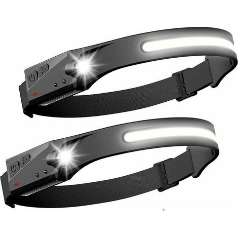 2er-Pack LED-Stirnlampe mit Sensor, leistungsstarker COB-XPE-Scheinwerfer, 5 Modi, USB-aufladbar, wasserdichte Lauflampe, ideal für Camping, Lesen, Wandern, Radfahren, Angeln und Mountainbiken (1/4)
