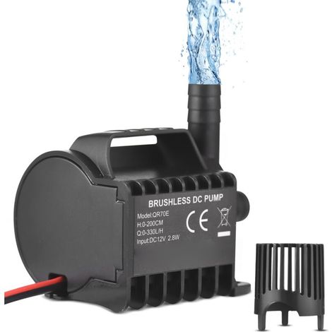 Pompe à eau submersible électrique 12 V 330 l/h, petite pompe de fontaine avec cordon de 50 cm et base à ventouse pour aquariums et étangs (1/5)