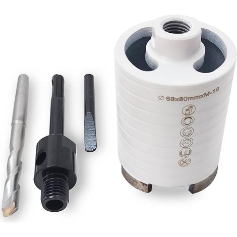 Couronne de forage diamantée 68 mm, M16 SDS-Plus avec segments diamantés Matrix de 10 mm, fentes supérieures, couronne de carottage avec foret de centrage 10 x 120 mm, pour béton armé, béton (1/5)