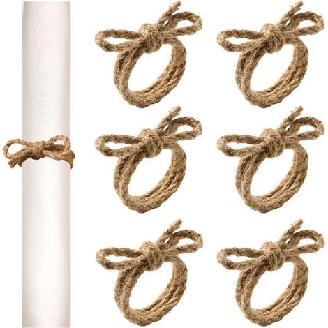Dailygoods, Anillos para servilletas hechos a mano, Juego de 6, Yute, Estilo rústico, Decoración de mesa, Boho, Diseño acogedor (1/5)