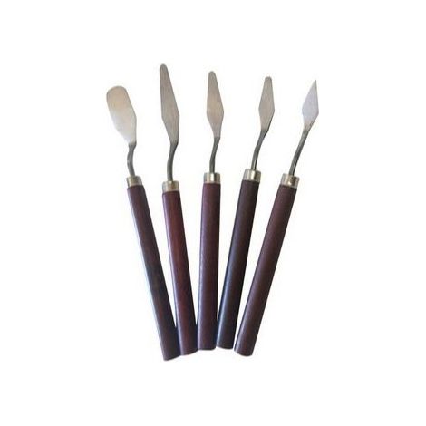 Lntyq 5 pcs en acier inoxydable couteau à palette mixte Scraper Set Spatule couteaux pour peinture à l'huile de l'artiste avec poignée en bois 5 Pcs Set (1/5)