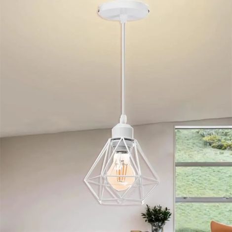 U-Do Lustre Suspension design Vintage Lampe Cage forme Diamant mini en Fer Blanc E27 Plafonde Brillant pour Salon Cuisine (1/4)