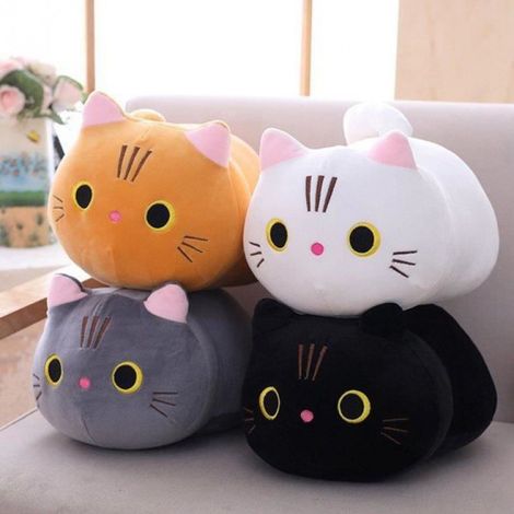 Chat noir en peluche jouets chat animaux en peluche oreillers mignons coton peluche cadeaux(chat noir) (1/3)