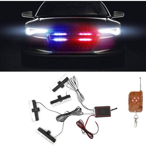 Feu stroboscopique LED 4x4, feu clignotant LED synchronisé, feu d'avertissement 12V, feu d'urgence clignotant rouge et bleu à télécommande (rouge et bleu). (1/5)