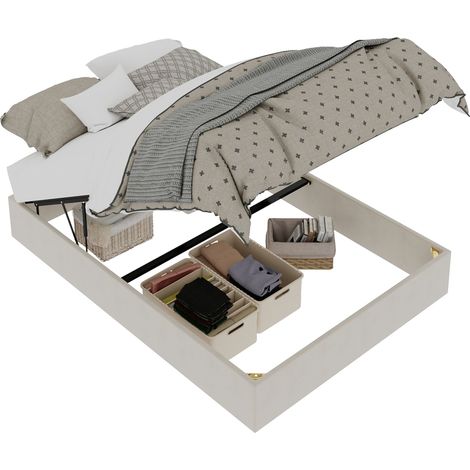 Bett Stoff & Metall Beige 140x200 cm, modernes Bettgestell ohne Kopfteil (1/5)
