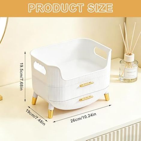 Organisateur de maquillage cosmétique avec 2 tiroirs, antidérapant, organisateur de soins de la peau pour décoration de chambre, coiffeuse, chambre à coucher, salle de bain (blanc) (1/4)