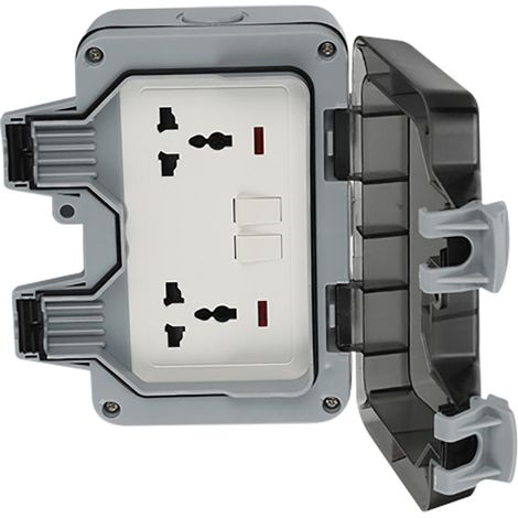 IP66 wasserdichte Steckdose mit 2 Schaltern und 2 Steckdosen, 6 Löcher, elektrisches Zubehör aus Polycarbonat für den Außenbereich, wasserfeste Ladebox, 2-poliges Netzteil. (1/5)