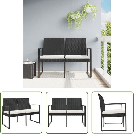 The Living Store Banc de jardin à 2 places avec coussins noir rotin PP - Banc De Jardin - Meuble De Jardin - Siège De Jardin - Banc Deux Places - Mobilier De Jardin (1/5)
