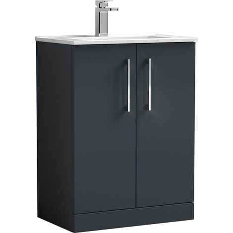 Balterley Modern Bathroom 2 Soft Close Door & Minimalist Vanity Unit Basin, Dark Grey, 600mm (1/4)