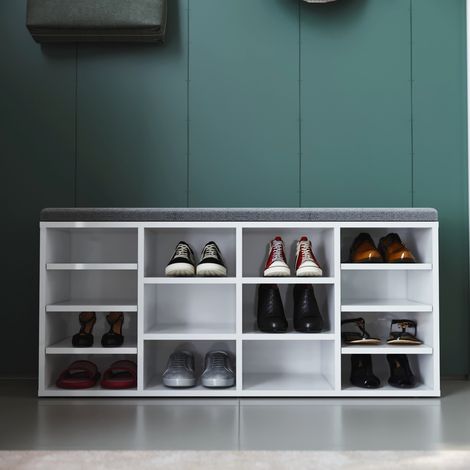 SONNI Schuhbank sitzbank Sitzbänke Schuhschrank Schuhregal mit Sitzkissen weißweiss Schließfach (1/5)
