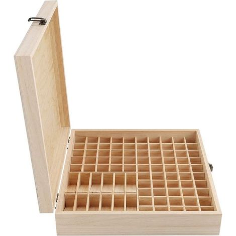 Aufbewahrungsbox aus Holz mit 87 Fächern für ätherische Öle, großer Wandorganizer mit Deckel, stabile Aufbewahrungsbox für Fläschchen von 5–15 ml. (1/5)