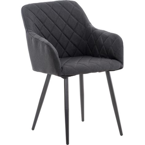 Chaise de salle à manger design retro coutures décoratives en losanges assise en tissu noir 100002112 (1/5)