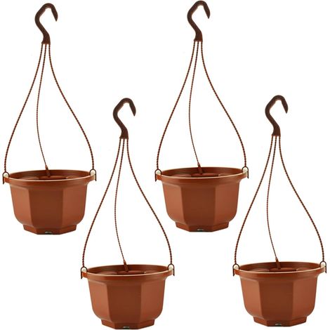 Lot de 4 jardinières suspendues en plastique avec crochets, paniers (1/5)