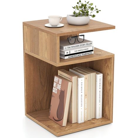 Costway – Table d'appoint en forme de S – Bout de canapé compact avec 2 casiers ouverts – Design géométrique – Structure solide – Patins antidérapants (1/5)