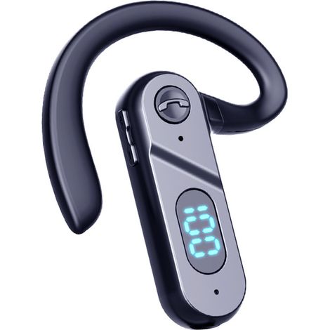 Casque Bluetooth à Conduction Osseuse Mono, Écouteur Ouvert Sans Fil avec Affichage Numérique de Batterie et Commande Vocale