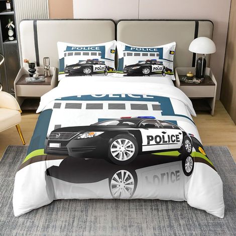 Housse de couette 100 % coton - Motif voiture de police - 135 x 200 cm - Pour enfants, garçons, filles, adolescents, chambre à coucher - Motif voiture - Parure de lit décorative avec 1 (1/5)