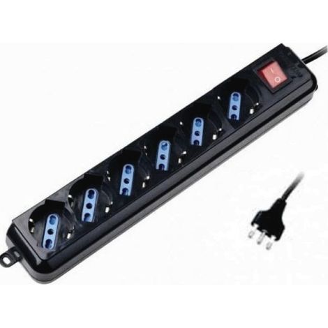 Multipresa Elettrocanali nera spina 16 a + 6 prese schuko bipasso 10 / 16 a cavo 1,5 mt