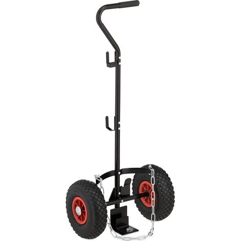 Relaxdays – Chariot de transport pour bouteille de gaz 3-5 kg – Acier, roues pneumatiques, charge max 15 kg, crochets pour matériel de désherbage