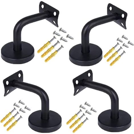 Supports de Main Courante, Supports de Rampe d'Escalier, Acier Inoxydable Main Courante Support, Main Courante Supports Muraux, pour Appui Balustrade Intérieure Extérieure, avec Vis (Noir) (1/5)