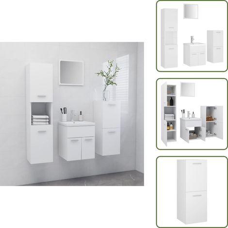 The Living Store Ensemble de meubles de salle de bain Blanc Aggloméré - Armoire d'évier (1/5)
