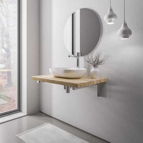 Waschtischplatte Bernstein PUREWOOD Eiche Massiv mit Konsolenträger - 80 cm, Chrom