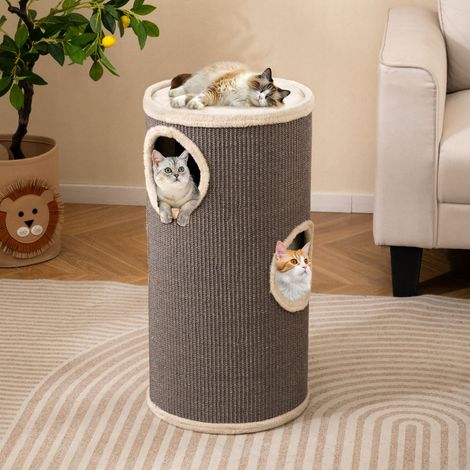Condo pour Chat à 4 Étages Maison pour Chat Multi-Niveaux avec Tapis à Griffer en Sisal Lit en Peluche pour Sieste Tour Gris (1/3)