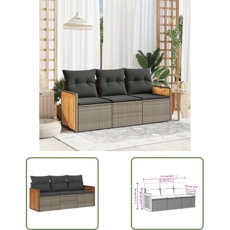 The Living Store Salon de jardin avec coussins 3 pcs gris résine tressée - Ensemble Salon De Jardin - Meuble De Jardin - Salon Extérieur - Résine Tressée - Mobilier De Jardin Design (1/3)