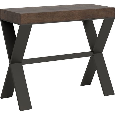 Console extensible bois marron et acier gris foncé 14 personnes 40 à 300cm Xena (1/5)