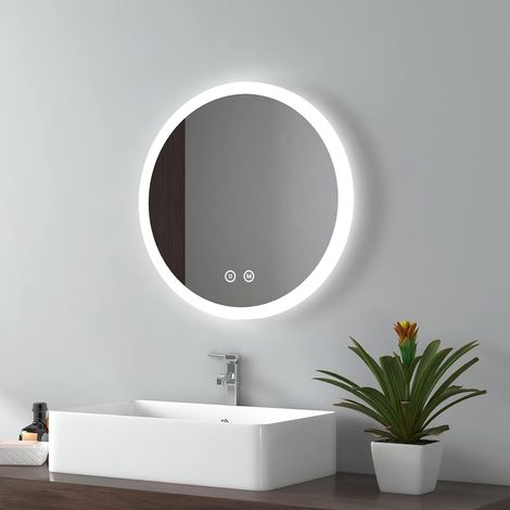 EMKE Round Bathroom LED Mirror Illuminated Backlit Makeup Mirror with Demister, Automatic Power-off, 500mm 3 LED Light Color (1/5)