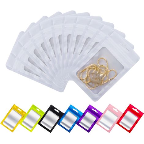 150 Pcs Sachets Zip Aluminium avec Fenêtre, Pochon Zip Hermétique avec Trou de Suspension, Sac Mylar Refermable Transparent pour Emballage et Stockage des Aliments, Objets (Blanc, 16x24 cm) (1/5)