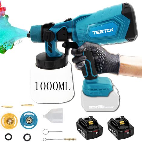 Akku Farbsprühsystem Set Elektrische Farbspritzpistole Farbspritzgerät Lackierpistole 1000ml 18V LXT +2x 5.5A Akku (Ladegerät nicht enthalten),Kompatibel mit Makita-Akku