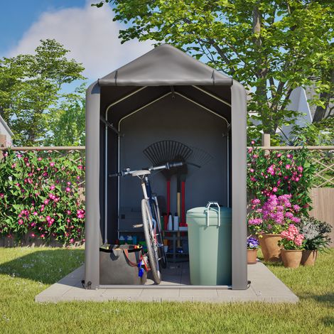 Garage à vélos / abri de jardin 187x100x160 cm, tente de rangement résistante aux intempéries avec structure en acier, gris foncé, pour vélos, outils et accessoires – idéal balcon, terrasse et cour