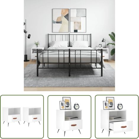 The Living Store Nachttische 2 Stk. Hochglanz-Weiß 40x35x47,5 cm Holzwerkstoff - Nachtschränke - Wohnzimmerdeko - Möbel Online Kaufen - Holznachtschränkchen - Weißer Nachttisch (1/5)