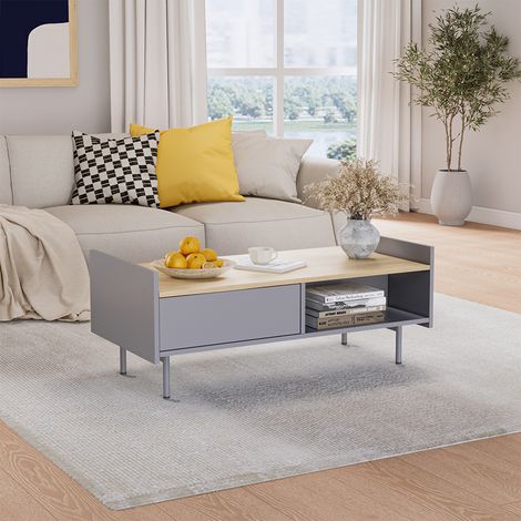 Couchtisch Velina, Grau/Eiche, 100 x 50 cm mit 2 Schubladen, Vicco
