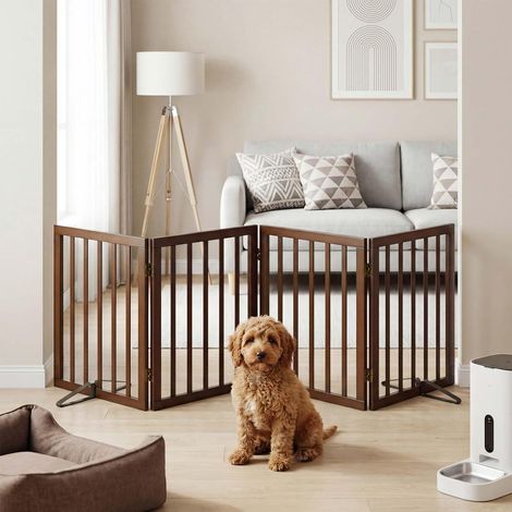 Barrière autoportante en bambou pour portes, portail d'intérieur à 4 panneaux pour chiot avec 2 supports métalliques, barrière pliable pour escaliers jusqu'à 188 cm de large (1/5)