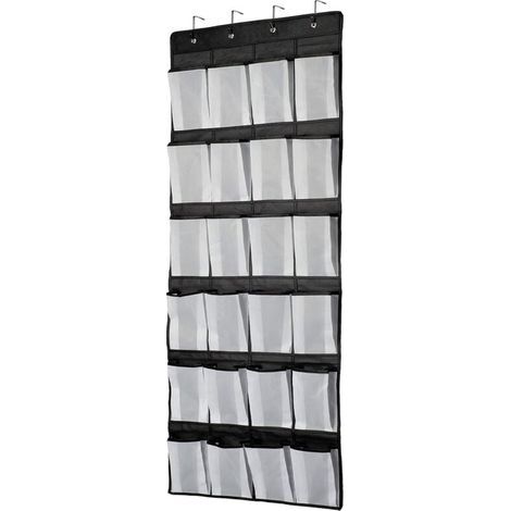 Noir Organiseur à suspendre sur une porte, étagère à chaussures, rangement à chaussures, 24 grandes poches en maille pour chambre à coucher, salle de bain, placard, 140 x 55 cm (1/4)