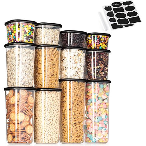 Boite rangement cuisine Lot de 12, Boîtes Alimentaires en PP avec Couvercle, Transparentes Empilables sans BPA, pour Céréales, Riz, Épices, Fusilli (1/5)