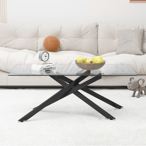 Mesa de centro 120x60x46 cm negra de vidrio templado y metal con diseño moderno rectangular (1/5)