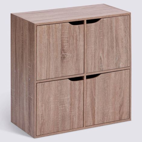 Etagère 4 cases meuble de rangement coloris effet bois clair - Longueur 67,5 x largeur 32 x Hauteur 67,5 cm (1/5)